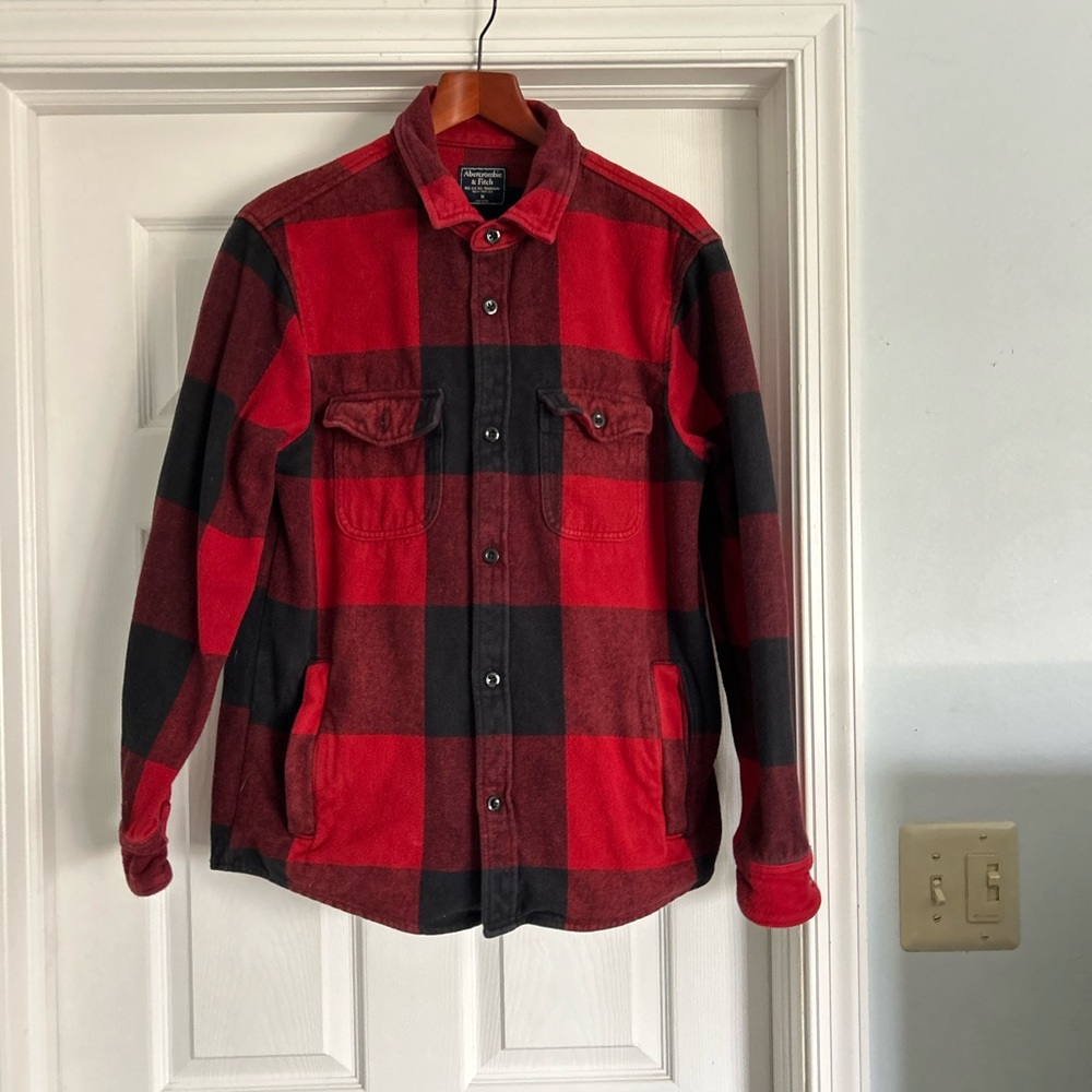 Abercrombie & Fitch Red and Black Checkered Shirt Jacket